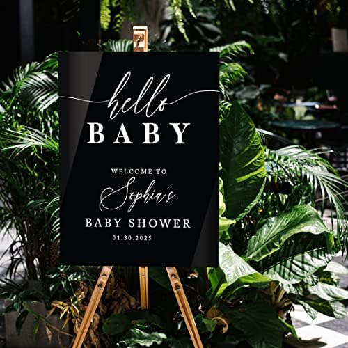 Andaz Press 16"x20" Black Acrylic Personalized Baby Shower Welcome Sign, Gender Neutral Large Custom Sign for Easel Stand, Classic Modern Baby Shower Decorations - Image 3