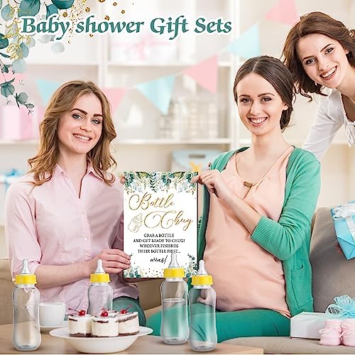 Trelaco 12 Pcs Greenery Cool Baby Shower Game Bottle Chug Wooden Sign Set - Image 3