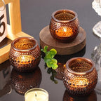 32 Pcs Amber Votive Candle Holders, Round Amber Glass Candle Holder with Polka Dot Embossed, Vintage Votive Candle Holders for Weddings, Home Decor, Baby Shower, Special Occasions - Image 6