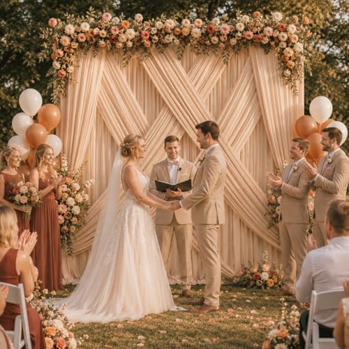 10ft x 10ft Champagne Backdrop Curtains for Parties, 2 Panels 5ft x 10ft Wrinkle-Free Polyester Photo Backdrop Drapes for Wedding Birthday Graduation Baby Shower Photography Background - Image 4