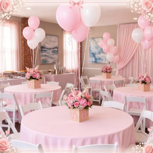 4 Sets Baby Shower Centerpieces for Table, 6 Inch Wood Boxes with Floral Foam Blocks Cube Planter Vase with Baby Letters for Babys Shower Gender Reveal Party Favor Table Decor(Pink) - Image 6