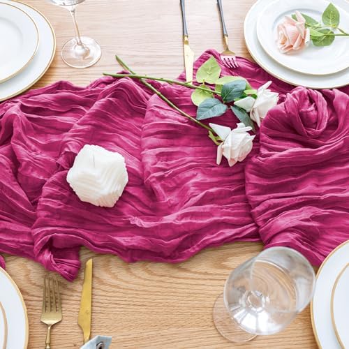 Wokceer Cheesecloth Table Runner Fushia 10FT Boho Gauze Runner, 12 Pack - Image 5