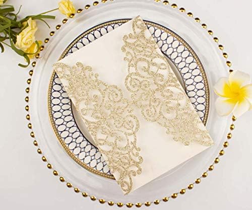50pcs 5x7 Wedding Invitations Cards Laser Cut Pocket only, No Envelope,No Insert for Wedding Bridal Shower Engagement Birthday Invite (Champagne Gold Glitter) - Image 4