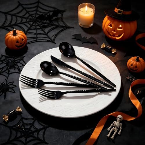 WILLIFE 300 Pcs Black Plastic Silverware, Plastic Silverware for Party - Image 3