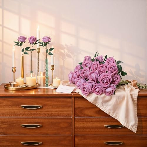 50 PCS Dusty Roses Artificial Flowers, Fake Roses with Stem Realistic Silk Roses for DIY Wedding Bouquets Tables Centerpieces Arrangements Baby Shower Birthday Home Decor Valentine's Day Gift for Her - Image 6