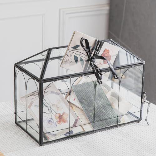 Glass Card Box with Slot, 12.6" x 5.9" x 9" Large Black Clear Card Boxes for Wedding Receptions, Christmas Decor, Baby Shower, Birthday Party, Bridal Shower - Slot Length 7.1 Inches - Image 6
