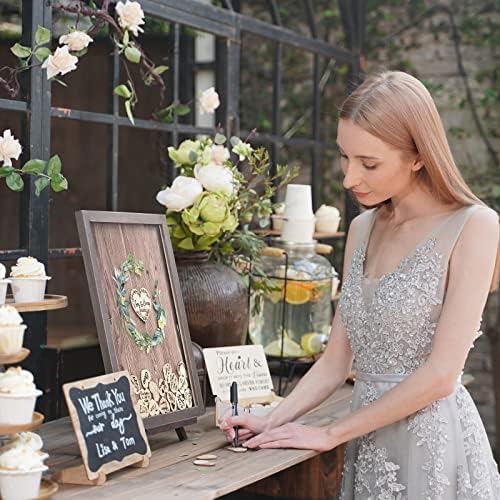 Y&K Homish Wedding Guest Book, Guest Book Alternative Favors with 80 Hearts & Green Wreath, Wedding Decorations for Reception(Rustic Brown) - Image 2