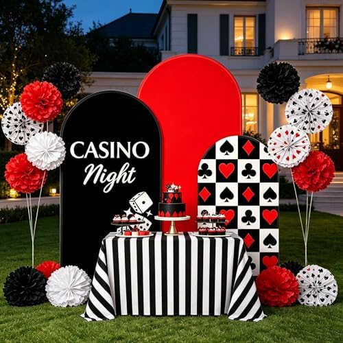 FYSUIMU 3 Pcs Casino Night Arch Backdrop Covers Black Red Dice Playing Card Stretchy Spandex Arch Stand Fabric Cover for Vegas Themed Game Night Poker Birthday Party Decor (4ft/5ft/6ft) - Image 4