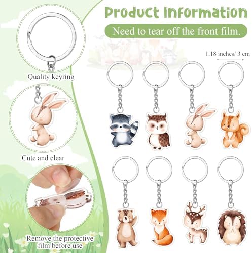 Highergo 100 Pcs Baby Shower Party Favors Bulk 50 Animal Keychains 50 Ballpoint Pens with Thank You Cards Gender Reveal Gift for Guest Baby Shower Souvenir Prize(Woodland) - Image 3