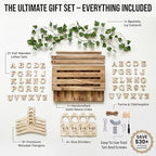 Wooden Baby Shower Crate Closet & Basket with Hanger Rack - Customizable Gift Basket with 2x Alphabet Letter Sets, Hangers, Dividers, Ivy Garland,Nursery Decor Girls Boys(Rustic Burnt Wood) - Image 3