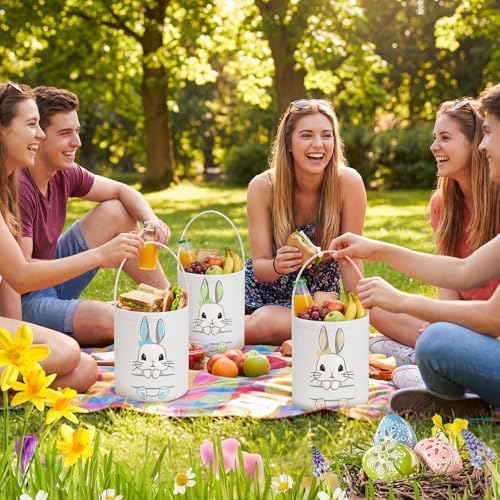 SATINIOR 12 Pack Easter Basket Bulk Easter Bunny Canvas Buckets with Handles Large Personalized Cute Rabbit Tote Bags for Hunt Party Favor Gifts(Lovely Color) - Image 6