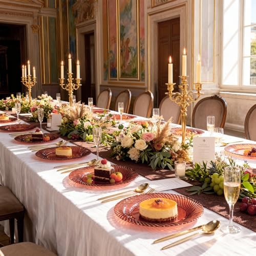 IOOOOO 100 Pcs 10" Clear Amber Plastic Dinner Plates for Weddings & Party - Image 6