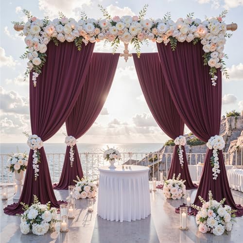 30 ft x 10 ft Wrinkle Free Maroon Backdrop Curtain for Parties, Polyester Burgundy Photo Backdrop Drapes 6 Panels 5x10ft for Baby Shower Wedding Birthday Party Engagement Ceremony Decoration - Image 2