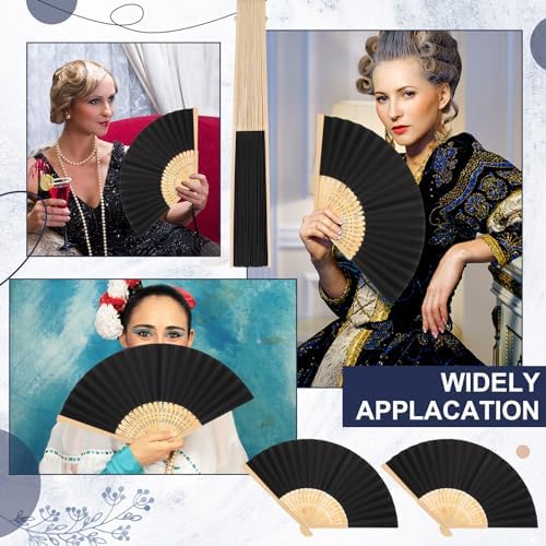 Yinkin 160 Pack Folding Hand Fans Bamboo for Party Favors, Black - Image 2