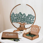 Rustic Guest Book Alternative Set with 100 135 Leaves - Custom Wedding Wooden Family Signing Tree Guest Book - Round Wooden Drop Box Frame - Handcrafted Engraved Wedding Decoration & Keepsake (Green) - Image 2