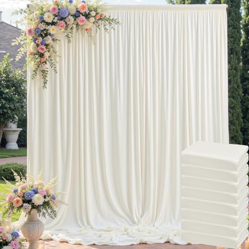 40ft x 10ft Wrinkle Free Ivory Backdrop Curtain for Parties, 8 Panels 5x10ft Silky Polyester Ivory Wedding Backdrop Drapes Photo Back Drop Cloth for Birthday Baby Shower Photography Background by ENJOYYOURPARTY