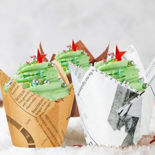Potchen 800 Pcs Tulip Cupcake Liners Baking Cups,Newspaper,Mocha Style - Image 6