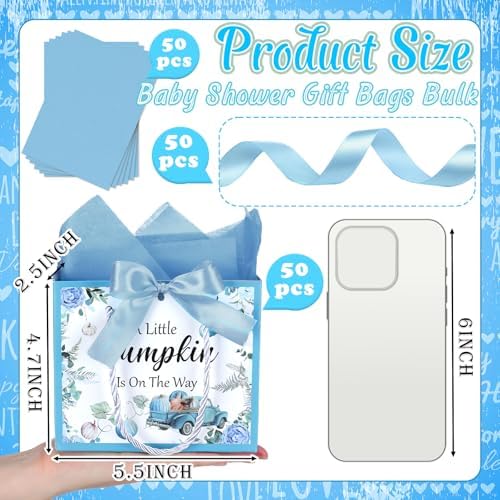 Gersoniel 50 Set Blue Pumpkin Gift Bags with Handles for Fall Baby Shower - Image 2