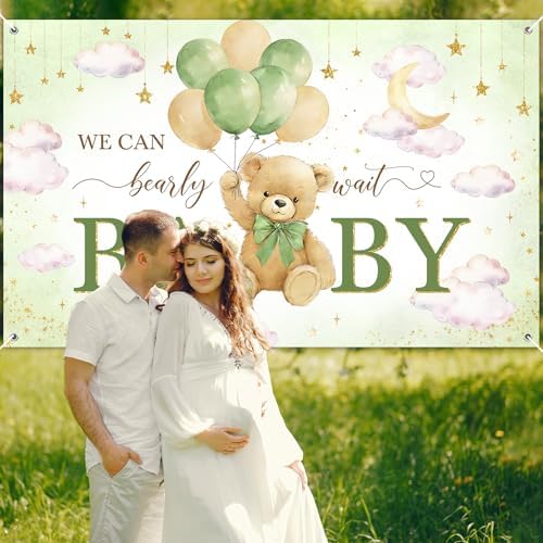 Avezano We Can Bearly Wait Banner Bear Baby Shower Decorations Bear Baby Shower Backdrop Teddy Bear Baby Shower Banner for Boys Girls (Green, 8 x 6 ft) - Image 4