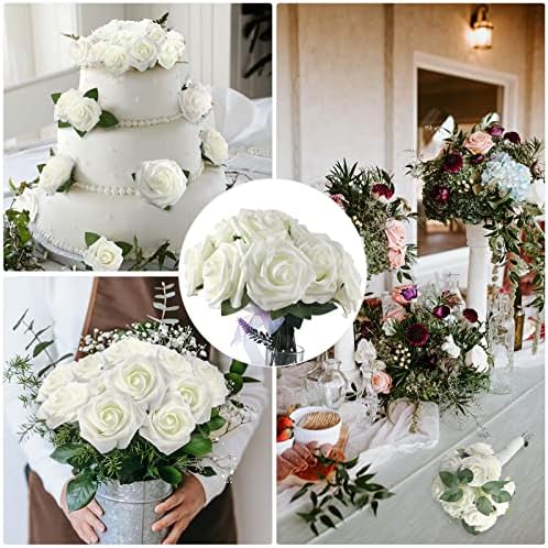 100 Pcs Artificial Rose Flowers, Ivory - Image 4