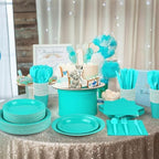 Kochorie 350 Pieces Teal Blue Dinnerware Set, 7 & 9 inch Dessert Paper Plates Cups Napkins Plastic Cutlery Disposable Party Supplies for Birthday Baby Shower Wedding, Serve 50 Guests - Image 6
