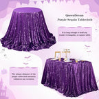QueenDream Purple Tablecloth Sequin Fabric Table Cloths 90x90 Inch Halloween Party Decorations Purple Overlay Drapes Birthday Party Xmas Decorations - Image 3