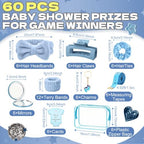 74PCS Baby Shower Prizes for Game Winners with Clear Makeup Bags Glitter Mirrors Belly Rulers Baby Feet Keychains Headbands Hair Claws for Baby Shower Games and Bridal Shower Favors (Blue, 6 Sets) - Image 2