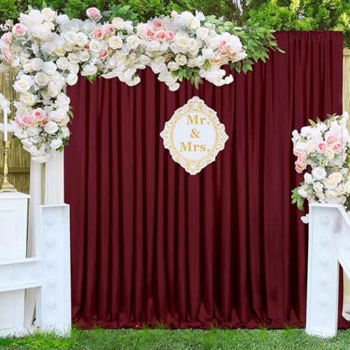 Burgundy Backdrop Curtains 20ftx10ft Christmas Polyester Photo Drapes - Image 2