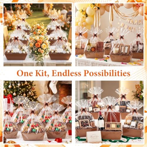 EVELOMO 6 Pack Empty Gift Baskets to Fill - 12" x 10" Large Baskets for Gifts Empty, Sturdy DIY Gifts Baskets Sets with 500g Crinkle Cut Papers for Birthdays Weddings Parties and Holidays (Brown) - Image 6