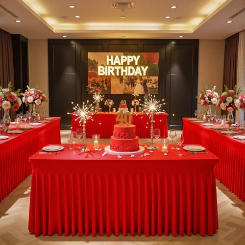 6 Pack Red Spandex Tablecloths for Rectangle Tables 8 Foot Red Stretch Table Cloth Rectangle 8ft Elastic Fitted Table Cover Fabric with Skirt for Wedding Graduation Birthday Party Banquet Buffet - Image 5