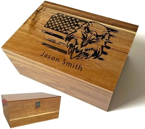 Personalized American Flag Gift Box, Engraved Memory Box Acacia Wood by TopObsession