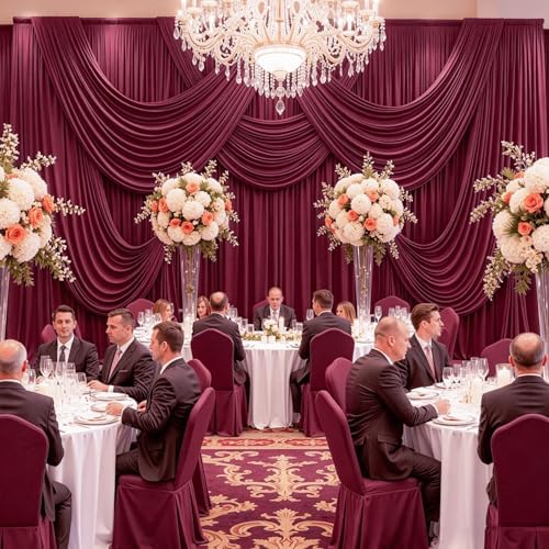 50FT x 15FT Wrinkle-Free Burgundy Backdrop Curtains for Wedding, 10 Panels Burgundy Fabric Photo Background Drapes for Wedding Reception, Birthday, Bridal & Baby Shower Decorations Photography - Image 4