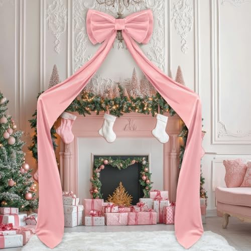 Wavwavw Christmas Giant Velvet Bow Decor Pink Big Bow, 75 x 18 Inches - Image 2