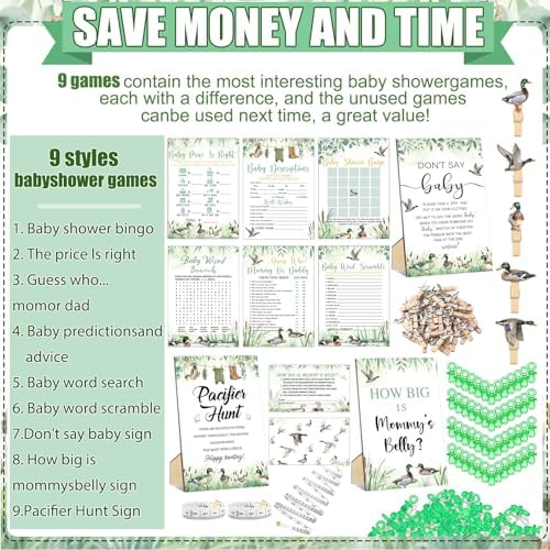 476 Pcs Mallard Duck Baby Shower Games, 9 Style Baby Shower Activities - Image 4
