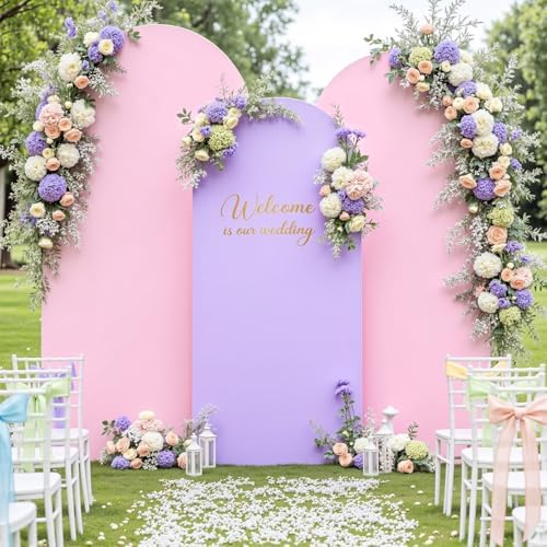 Pink and Lavender Arch Backdrop Cover 7.2FT 6.6FT 6FT Arch Covers Stretchy Backdrop Set of 3 Wedding Arch Cover Spandex Fitted Double-Color Fabric Arch Covers for Party Baby Shower Birthday Decoration - Image 2