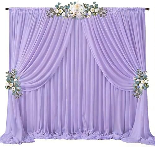 20ft x 10ft Lilac Backdrop Curtains, Wrinkle-Free Sheer Chiffon Fabric Photo Backdrop Drapes for Wedding Arch Party Ceremony Stage Photography Decorations by WishCare