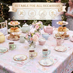 Yungyan 216 Pcs 72 Guest Tea Party Plates and Napkins Sets Floral Tea Party Supplies 6" Paper Plates, 9 oz Cups and Saucers Disposable Tableware Set for Birthday Wedding Bridal Shower Decorations - Image 3