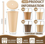 Skylety 24 Pcs Brown Plastic Cups with Lids and Straws 24 oz - Image 2