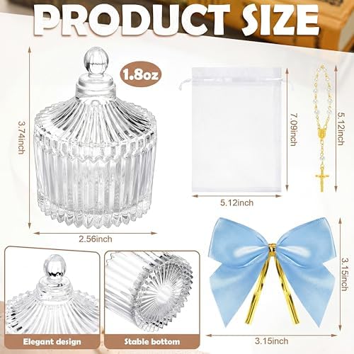 Chuangdi 12 Sets 48 Pcs Baptism Favors for Guests Crystal Candy Bowl Gifts with 12 Pcs Cross Rosary for Baptism Decorations Wedding Baby Shower Supplies First Communion Party(Blue) - Image 3