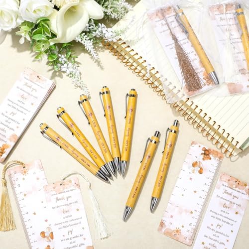 Gilprop 50 Sets Brown Bear Baby Shower Favors for Guests We Can Barely Wait Includes 50 Baby Shower Ballpoint Pens 50 Thank You Bookmarks 50 Organza Bags for Gender Reveal Gifts Guest Prizes - Image 4