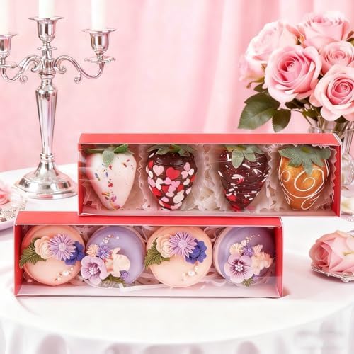 50Pack Red Chocolate Covered Strawberry Box for 4, Macaron boxes, Long Treat Box for Truffles, Cookies, Ores, Chocolate Cocoa Bombs&Cake Ball Bakery Packaging Supplies - Image 5