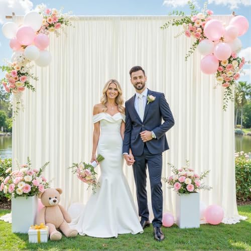 50ft x 10ft Ivory Backdrop Curtain for Wedding Ivory Wrinkle Free Backdrop Drapes Panels for Parties Baby Shower Bridal Shower Birthday Photo Photography Polyester Fabric Background Decoration - Image 4