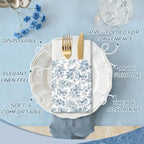 Potchen 100 Pcs Linen Feel Napkins Disposable, Something Blue Bow Flowers - Image 4