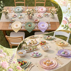 Zhehao 150 Pcs Pink Green Purple Paper Plates Napkins Serves 50 - Image 6