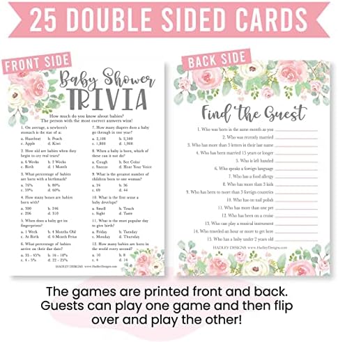 Hadley Designs - 25 Floral Trivia Game, 25 Find The Guest Game, 25 Love Or Labor Game, 25 Boobs Or Baby Butts, 25 Who Knows Mommy Best, 25 Baby Prediction Advice Cards - 6 Double Sided Cards - Image 7