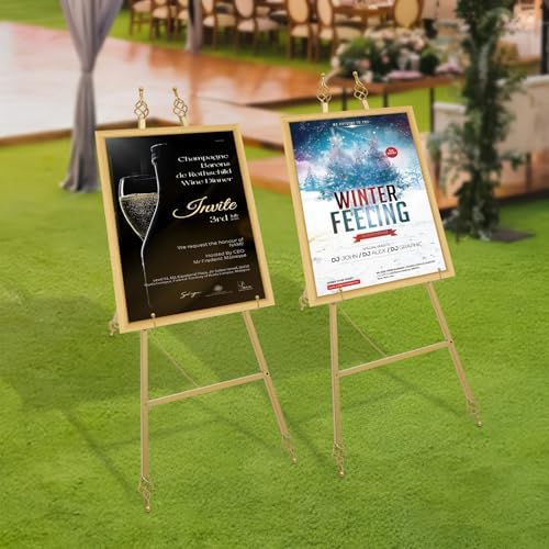 2pcs Wedding Welcome Sign Holder Portable Easel Display Stand for Poster Gold Metal Party Sign Stand Background Decor Tall Floor Easel Frame for Photo Reception Board Birthday Baby Bridal Shower Graduation (43.3''H) - Image 4