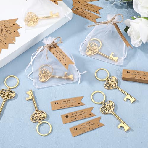Misdary 50 Set Baby Shower Favor Gift for Guest Baby Shower Keyring, Gold - Image 4