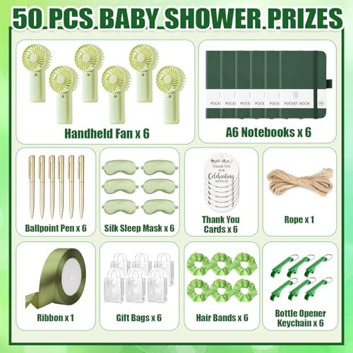 6 Set Summer Baby Shower Prizes for Game Winners, Green Handheld Fan Favor - Image 2