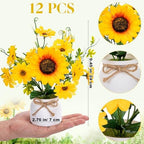 Zeyune Artificial Sunflower Potted Plants Rustic Wedding Table Centerpieces Summer Spring Kitchen Silk Yellow Flower with Plastic Pot for Home Bathroom Office Bridal Shower(12 Pcs,White,Daisy) - Image 2