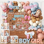 Boots Or Bows Gender Reveal Decorations, 313pcs Western Gender Reveal Decorations Plates and Napkins Cups Banner Backdrop Tablecloth Cake Topper Balloon for Boots Or Bows Gender Reveal Party Supplies by Bezkega